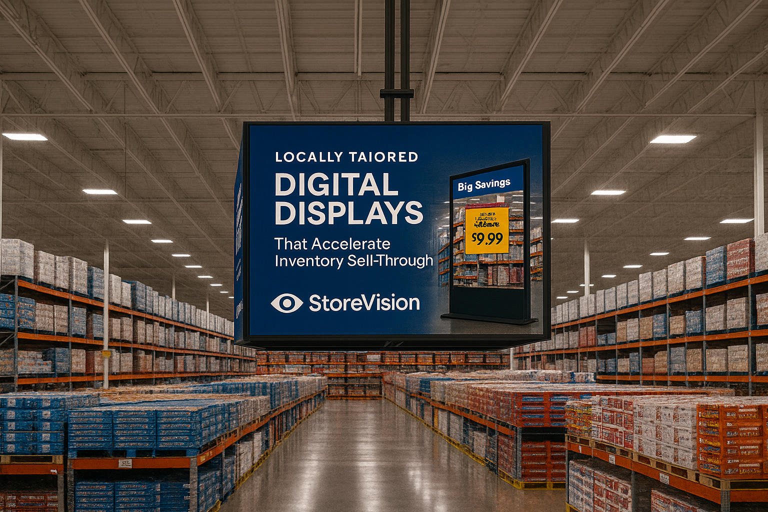 Long-view concept of StoreVision inside a warehouse-style retail club